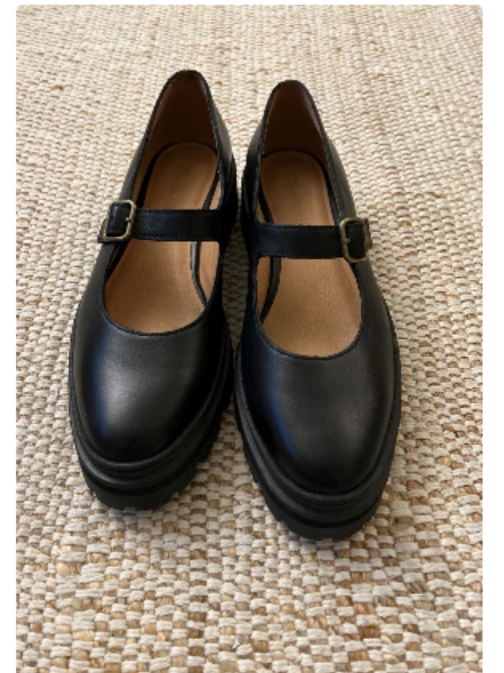 Madewell Black Leather Mary Jane Flats with Buckle